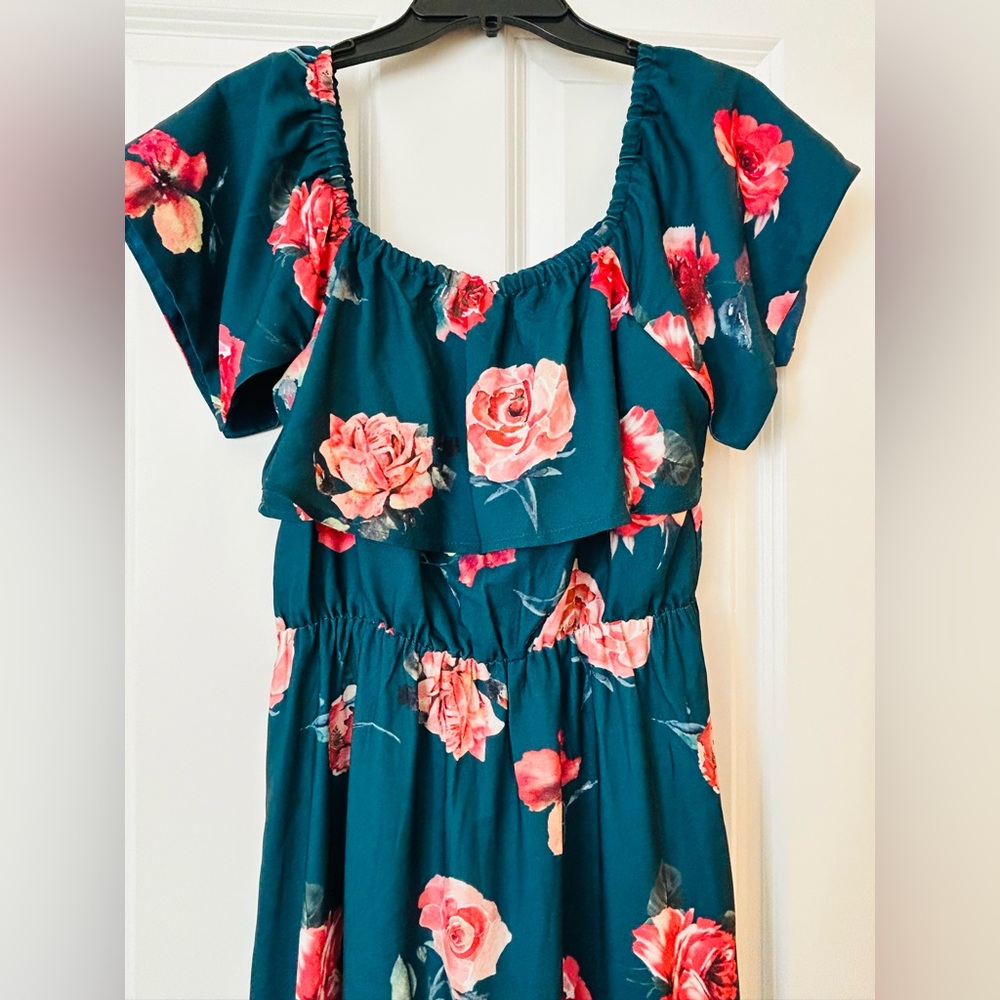 Teal Floral Floor Length Dress -Size M